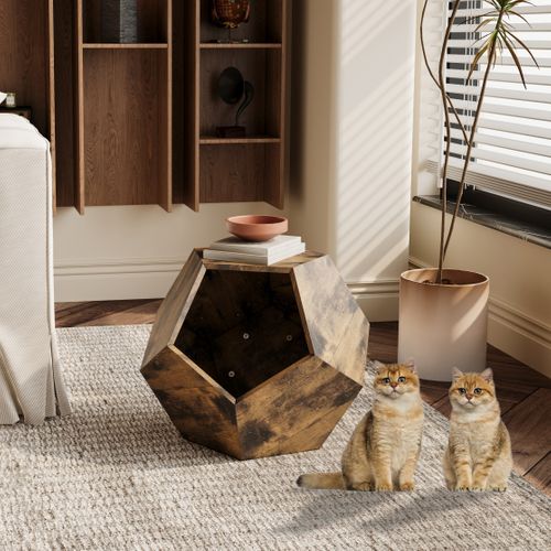 Table D'appoint Moderne 66x66x53 Cm, Meuble Multifonction De Rangement En Mdf, Grain De Bois Foncé