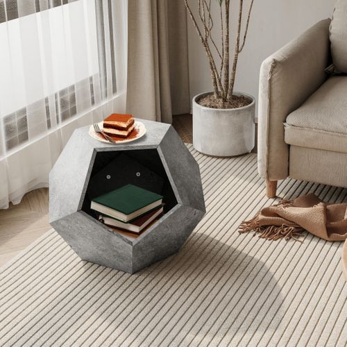 Table D'appoint Moderne 66x66x53 Cm, Meuble Multifonction De Rangement En Mdf, Gris Ciment