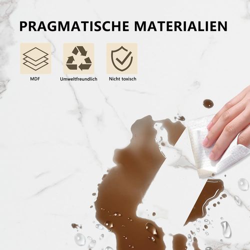 Table Basse Gigogne Ronde, Ensemble De 2, 80x80x45/60x60x33.5 Cm, Placage De Marbre, Blanc + Doré