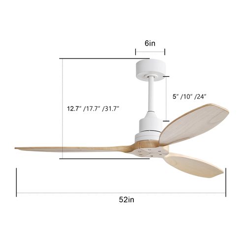 Ventilateur Plafond 52" - 3 Pales Bois - 6 Vitesses - Télécommande - Couloris Naturel