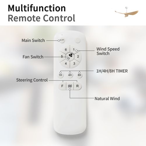 Ventilateur De Plafond Design 52" - 3 Pales Abs - 6 Vitesses - Télécommande - Pour Intérieur