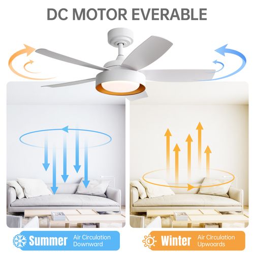 Ventilateur De Plafond 106.6cm Avec Éclairage LED, Télécommande, à 6 Vitesses, 5 Pales Abs, Blanc