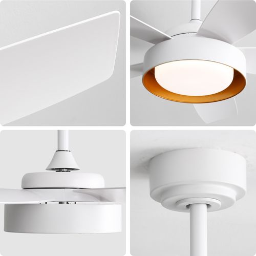 Ventilateur De Plafond 106.6cm Avec Éclairage LED, Télécommande, à 6 Vitesses, 5 Pales Abs, Blanc