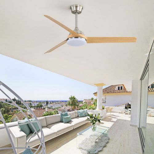 Ventilateur De Plafond 132cm + LED 22 W, 3 Pales En Abs , Et Télécommande, Coloris Naturel