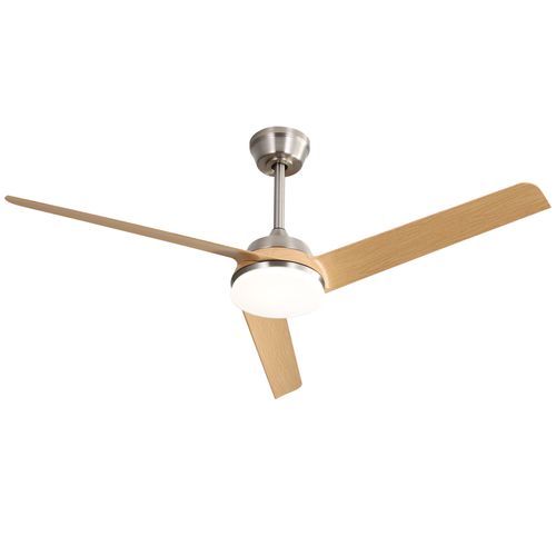 Ventilateur De Plafond 132cm + LED 22 W, 3 Pales En Abs , Et Télécommande, Coloris Naturel