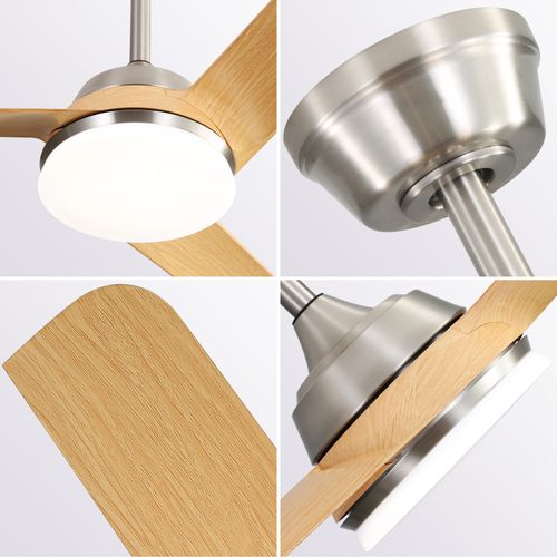 Ventilateur De Plafond 132cm + LED 22 W, 3 Pales En Abs , Et Télécommande, Coloris Naturel