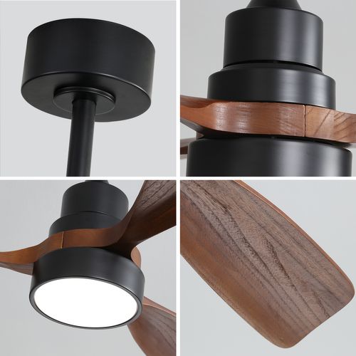 Ventilateur De Plafond 122cm Avec Éclairage LED, 3 Pales En Bois Massif , Et Télécommande, Marron