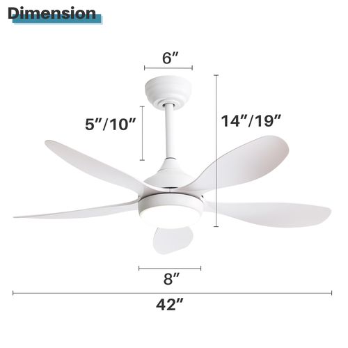 Ventilateur De Plafond 106.6cm Avec Éclairage LED, Télécommande, à 6 Vitesses, 3 Pales Abs, Blanc