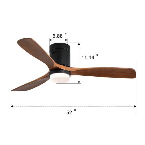 Ventilateur De Plafond 132cm + LED 18 W, 3 Pales En Bois Massif , Et Télécommande, Bois Foncé