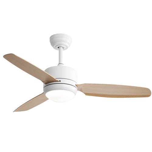 Ventilateur De Plafond 116.8 Cm + LED 18 W, 3 Pales En Abs , Et Télécommande, Blanc + Naturel