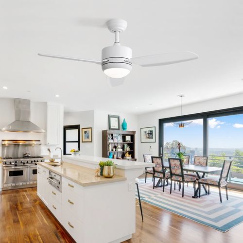 Ventilateur De Plafond Avec Lumières 116.8 Cm, 3 Pales En Abs, Télécommande, Blanc