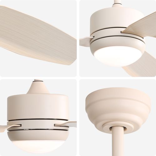 Ventilateur De Plafond 116.8 Cm + LED 18 W, 3 Pales En Abs , Et Télécommande, Beige