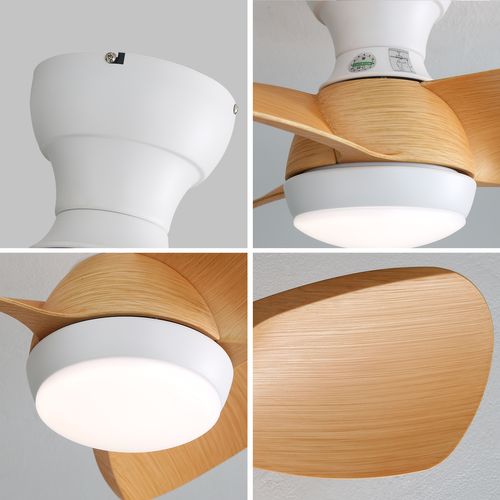 Ventilateur De Plafond 58.4 Cm + LED 18 W, 3 Pales En Abs , Et Télécommande, Coloris Naturel