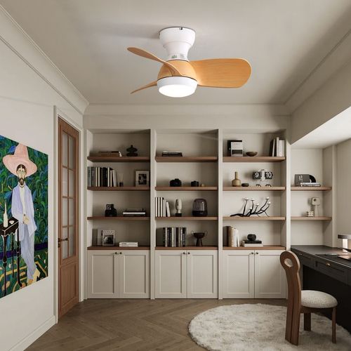 Ventilateur De Plafond 58.4 Cm + LED 18 W, 3 Pales En Abs , Et Télécommande, Coloris Naturel