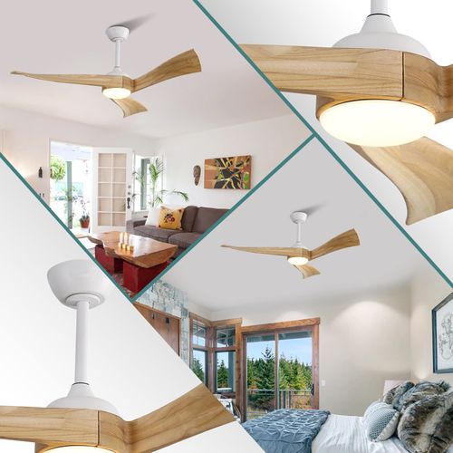 Ventilateur De Plafond 132 Cm + LED, 3 Pales En Bois , Et Télécommande, Grain De Bois Clair