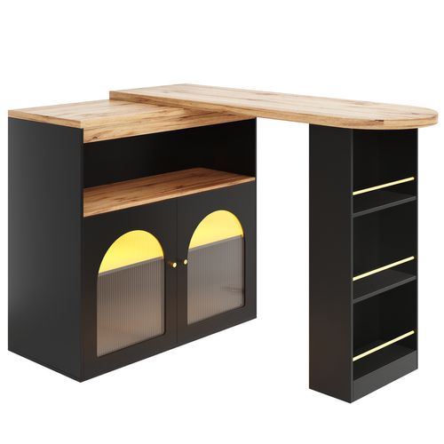 Table De Bar Rétractable Moderne 138-193 X 39 X 105 Cm Avec Espace De Rangement, LED, Mdf, Noir