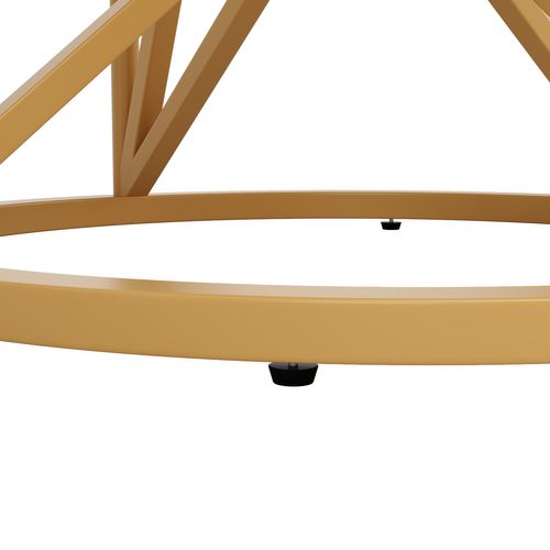 Table à Manger Ronde 100x100x76 Cm, Plateau Mdf + Placage Marbre, Pieds Géométriques En Métal Doré