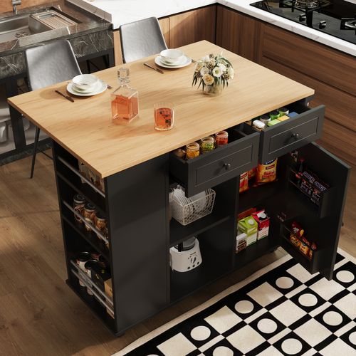 Buffet De Cuisine, Séparateurs Amovibles, 2 Tiroirs, Porte-collation Et Porte-verres à Vin, Noir