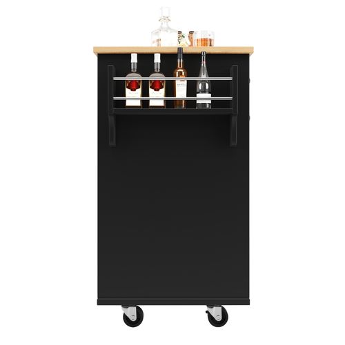 Buffet De Cuisine Moderne Avec Veinure De Bois, 127 × 46 × 91,5cm, Étagères Réglables, Roues, Noir