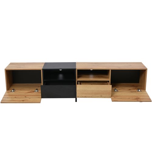 Meuble TV Moderne 190x38x48 Cm Au Design Noir Et Bois – Espace De Rangement, Pour TV 50-59 Pouces
