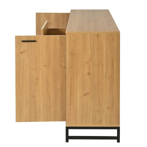 Buffet 160x40x85cm Avec 2 Portes, 3 Tiroirs Et 3 Compartiments Et LED, Couleur Noir Et Bois