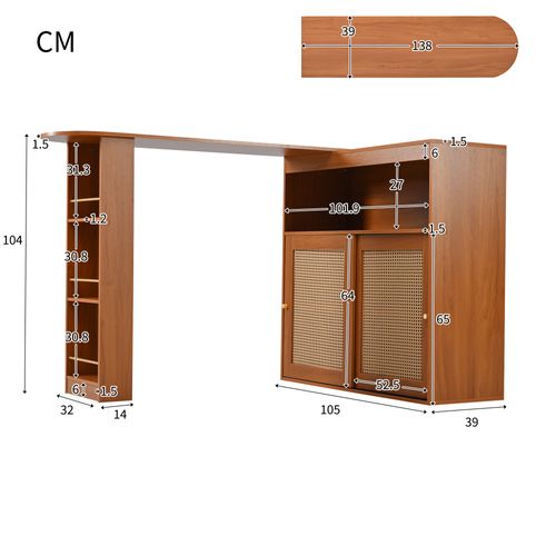 Table De Bar Extensible 138-193×39×104cm, Rangement,étagères Réglables, 3 Etagères 2 Porte, Marron