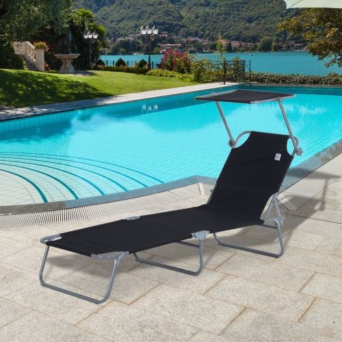 Chaise Pliante Longue De Jardin, Transat, 187x58x36 Cm, Pour Terrasse Et Balcon, Noir