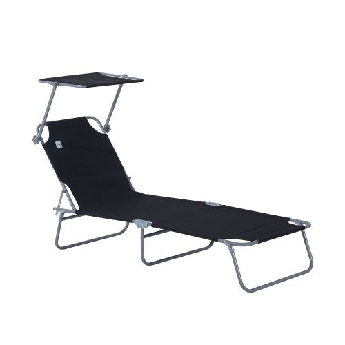 Chaise Pliante Longue De Jardin, Transat, 187x58x36 Cm, Pour Terrasse Et Balcon, Noir