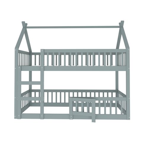 Lit Superposé Enfant 90x200 Cm, Design Loft, Lit Cabane En Bois, Gris
