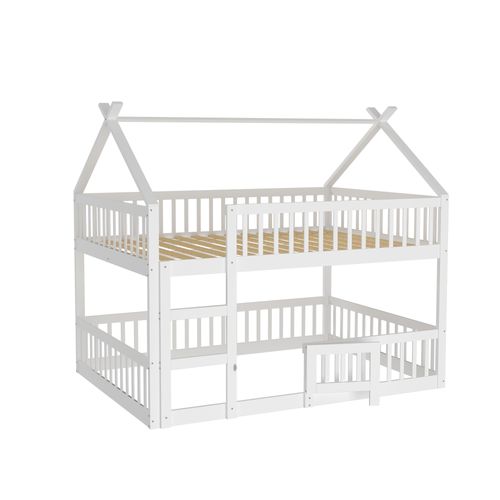 Lit Superposé Enfant 140x200 Cm, Design Loft, Lit Cabane En Bois, Blanc