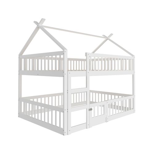 Lit Superposé Enfant 140x200 Cm, Design Loft, Lit Cabane En Bois, Blanc