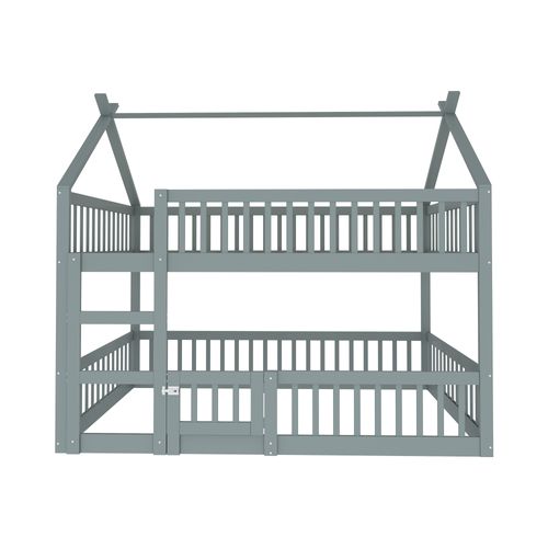 Lit Superposé Enfant 140x200 Cm, Design Loft, Lit Cabane En Bois, Gris