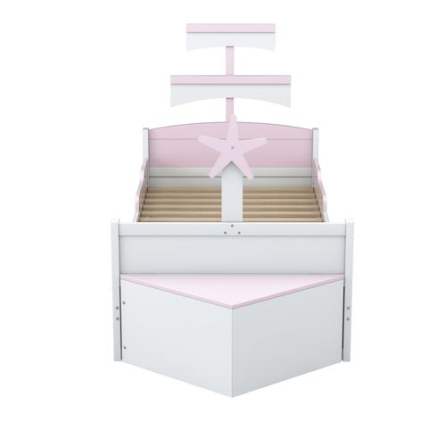 Lit Gigogne Lit Enfant En Bois 90x200/90x190 Cm, Avec Coffre De Rangement, Forme Voilier, Rose
