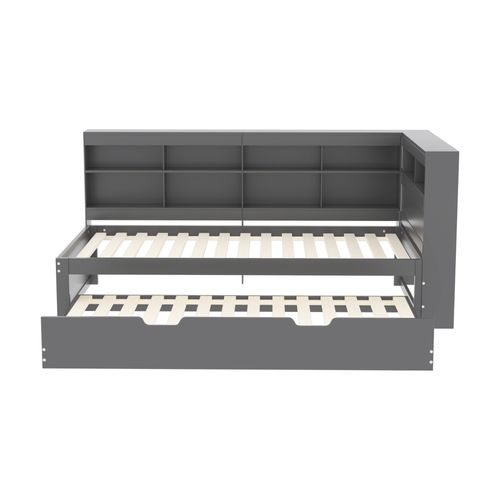 Lit Gigogne Lit Enfant En Bois 90x200/90x190 Cm, Avec Prise USB Et Niches De Rangement, Gris