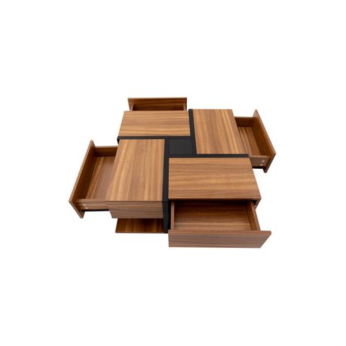 Table Basse 78x78x36 Cm, 4 Tiroirs, Espace De Rangement - Couleur Naturelle
