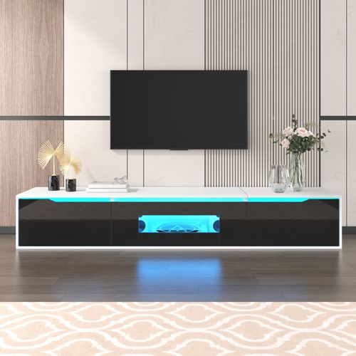 Meuble TV 180 Cm, Haute Brillance, Éclairage LED à Couleur Changeante, Assorti Au Noir Et Blanc