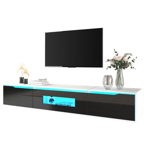 Meuble TV 180 Cm, Haute Brillance, Éclairage LED à Couleur Changeante, Assorti Au Noir Et Blanc