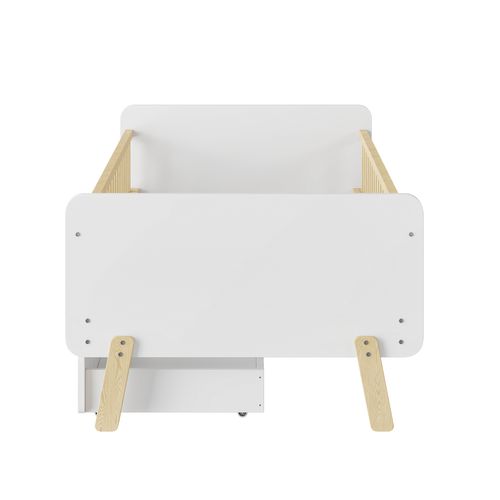 Lit Enfant Lit Simple 90x190cm, Avec 2 Tiroirs Et Sommier à Lattes, Blanc + Coloris Naturel
