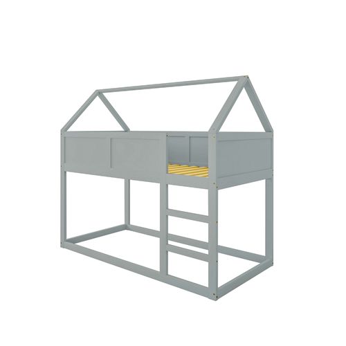 Lit Superposé Enfant 90x200 Cm, Lit Mezzanine Avec Escalier, Structure En Bois, Gris