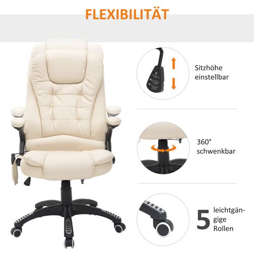 Fauteuil De Bureau Pivotante à 360° En Similicuir, Avec 5 Modes De Massage - Beige
