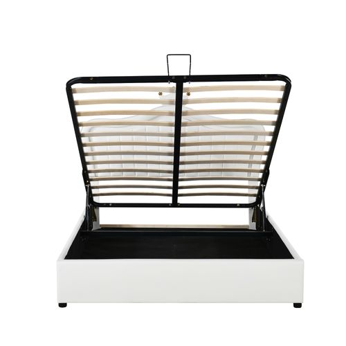 Lit Jeune Lit Coffre Hydraulique 140 X 200 Avec LED, Moulures De Coquille Et De Couronne, Pu, Blanc