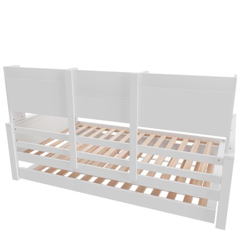 Lit Gigogne 90x200/90x190 Cm, Lit De Repos En Bois, Avec Compartiments De Rangement, Blanc