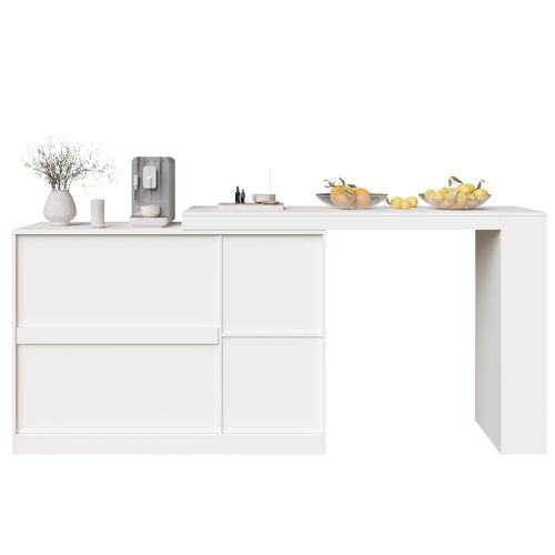 Table De Bar  Rotative à 360° 120x40 X97cm Avec Espace De Rangement, 2 Porte Vitrée, Mdf, Blanc