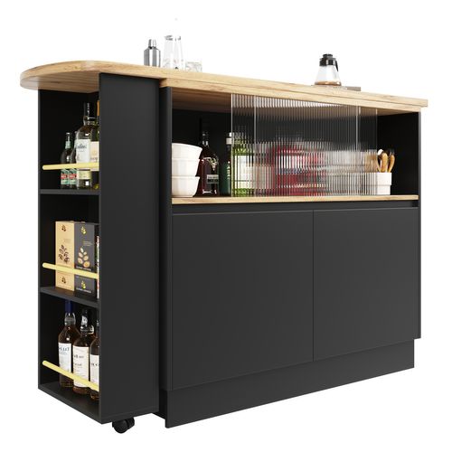 Table De Bar  Rotatif à 360° 90 X 45 X 100 Cm Avec Espace De Rangement, Mdf, Noir