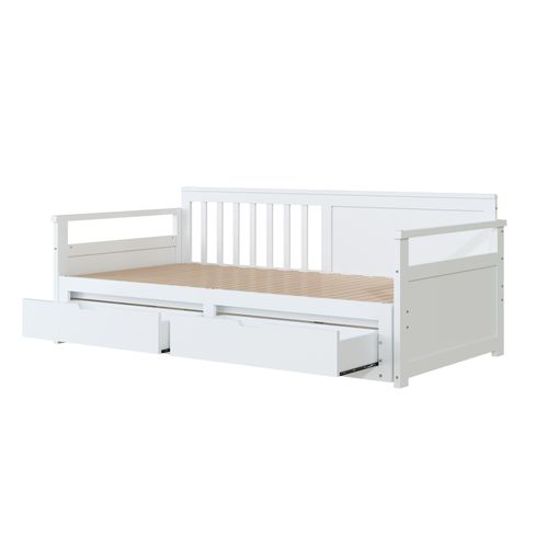 Lit Gigogne 90 (180) X 190 Cm, Lit De Repos En Pin, Avec 2 Tiroirs , Blanc