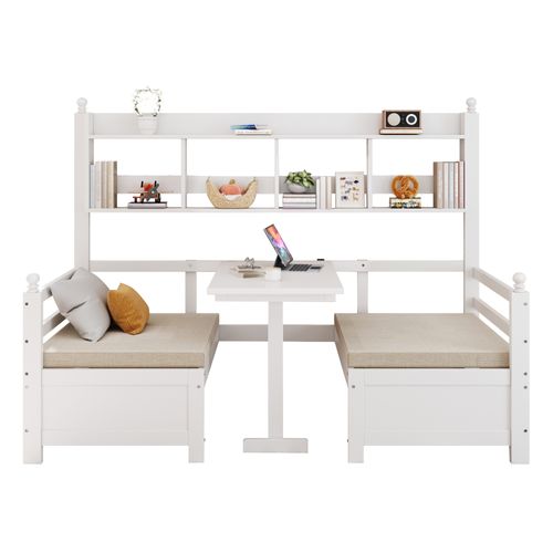 Lit Enfant Lit Simple 90x200cm, Canapé-lit En Bois, Avec Bureau, Étagère De Rangement, Blanc