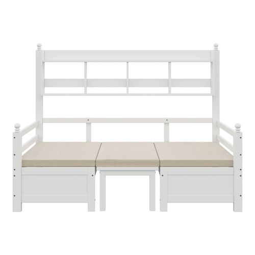 Lit Enfant Lit Simple 90x200cm, Canapé-lit En Bois, Avec Bureau, Étagère De Rangement, Blanc
