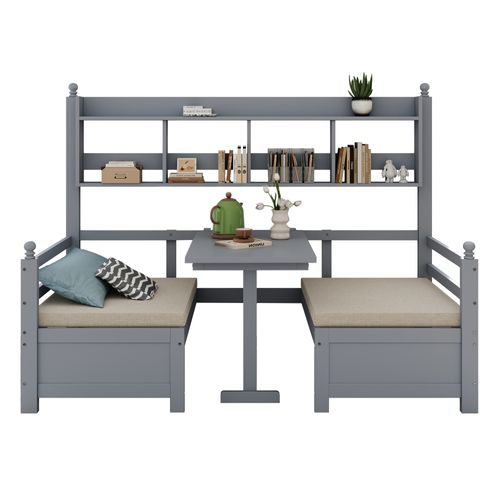 Lit Enfant Lit Simple 90x200cm, Canapé-lit En Bois, Avec Bureau, Étagère De Rangement, Gris