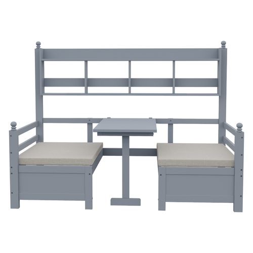 Lit Enfant Lit Simple 90x200cm, Canapé-lit En Bois, Avec Bureau, Étagère De Rangement, Gris