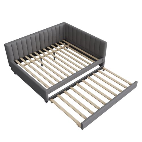 Lit Double 140x200cm, Lit Gigogne 90x190cm, Avec Sommier à Lattes, Lits Jeunes, Velours Gris